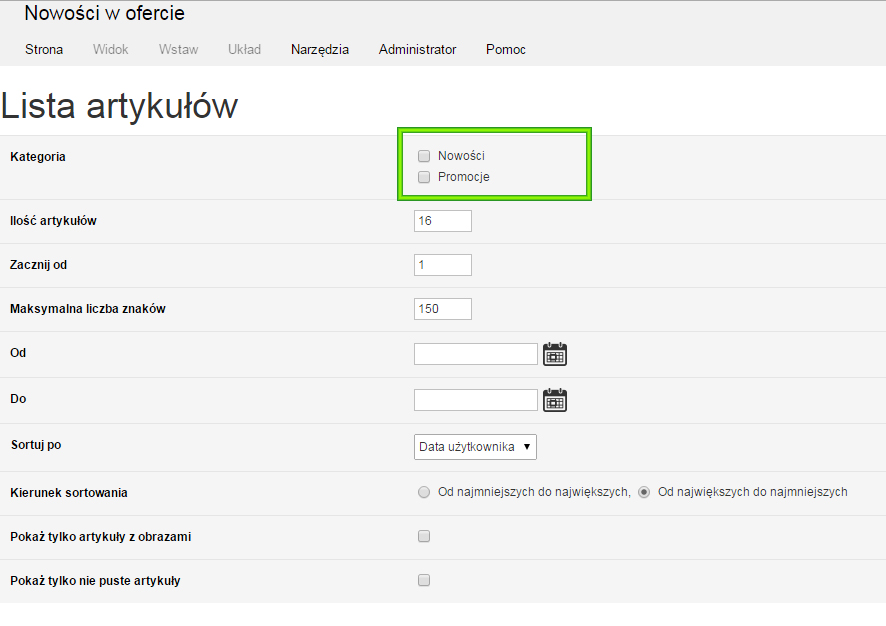 Lista artykułów